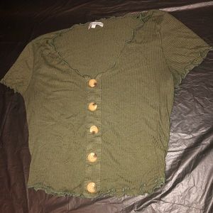 Charlotte Russe Green with Ruching Off The Shoulders Crop Top